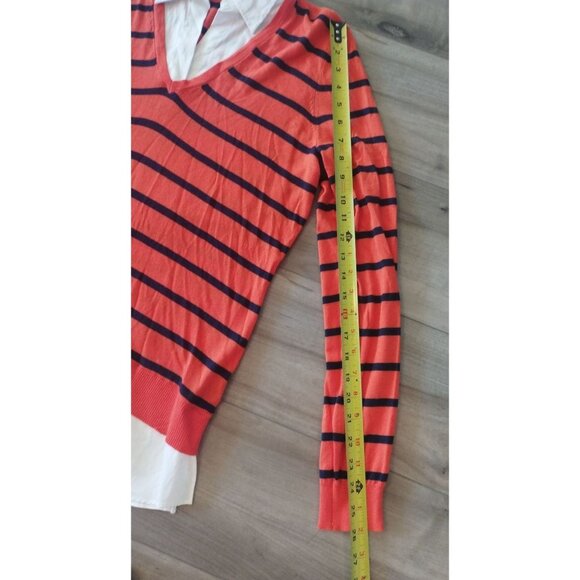 NWT Lauren Ralph Lauren Orange Striped Long Sleeve Built in Collar Shirt Sweater - Picture 8 of 10